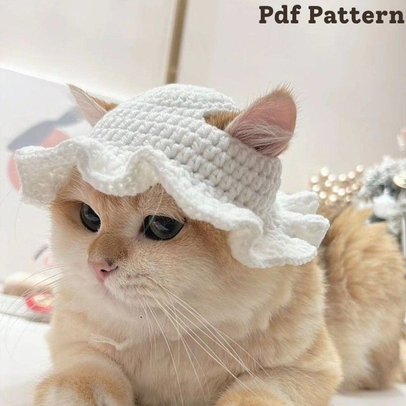 Crochet cat hat pattern, flower hat (PDF Pattern)