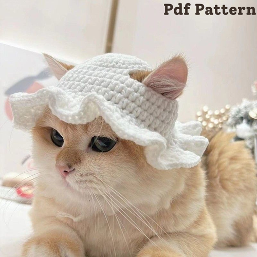 Crochet cat hat pattern, flower hat (PDF Pattern)